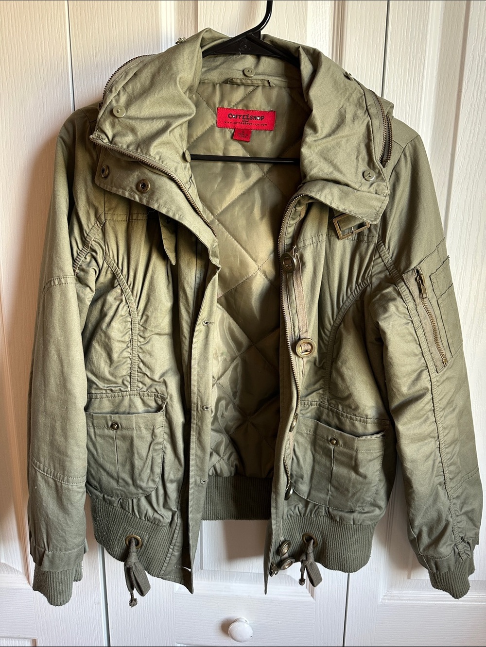 CoffeeShop Olive Utility Jacket with Retractable Hood